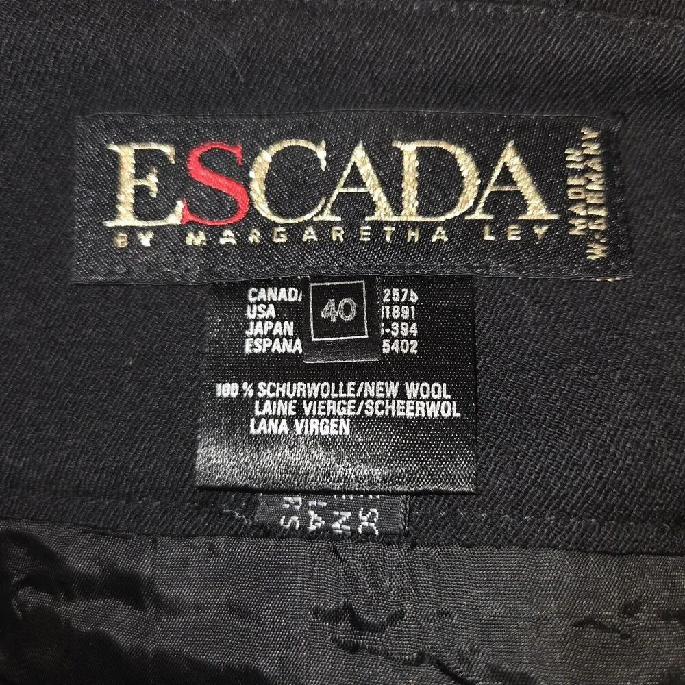 Vintage ESCADA by Margaretha Ley Black 100% Virgin Wool Side Draped Skirt 40 10